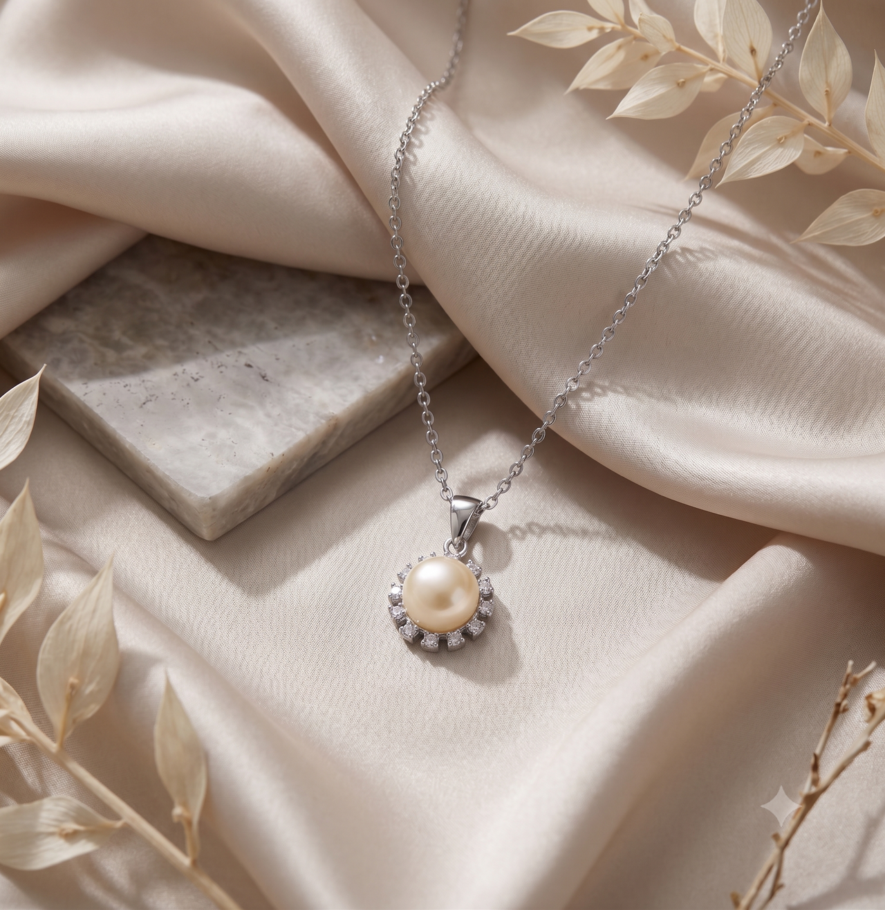 Scalloped Halo Pearl Pendant Necklace, Luxury Self-Reward Jewelry for Women, Elegant Crystal Necklace Gift for Yourself