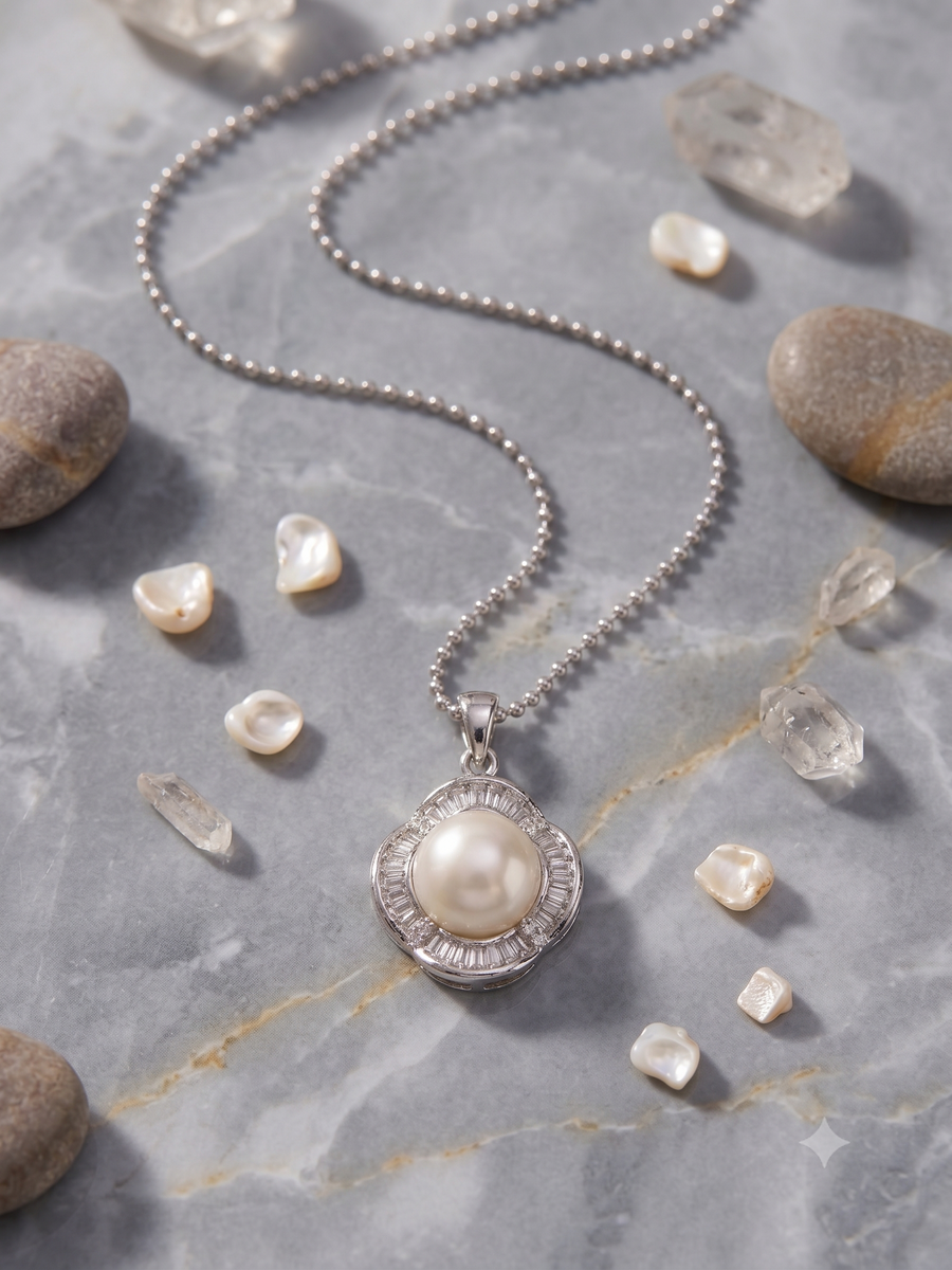 Art Deco Pearl Pendant Necklace for Women, Luxury Self-Purchase Jewelry, Classic Floral Pearl Necklace
