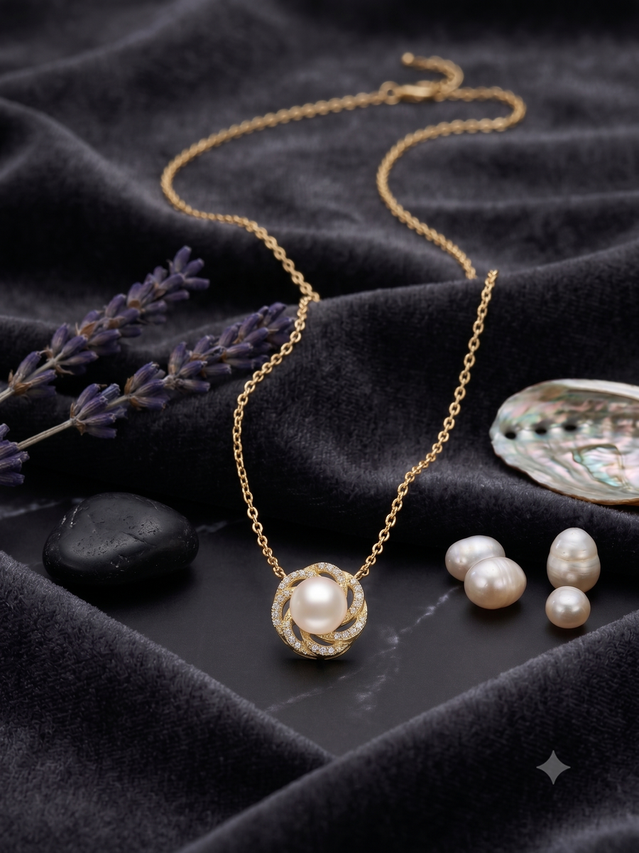 Pave Swirl Gold Pearl Pendant Necklace for Women, Luxury Self-Purchase Jewelry, Classic Woven Necklace
