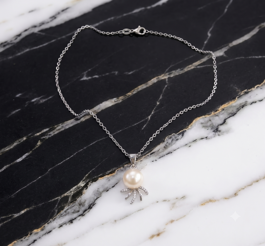 Whimsical White Pearl Pendant Necklace, Luxury Self-Reward Jewelry for Women, Unique Necklace Gift for Yourself