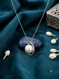 White Pearl Orbit Pendant Necklace for Women, Luxury Self-Reward Jewelry Gift, Modern Celestial Pendant for Yourself