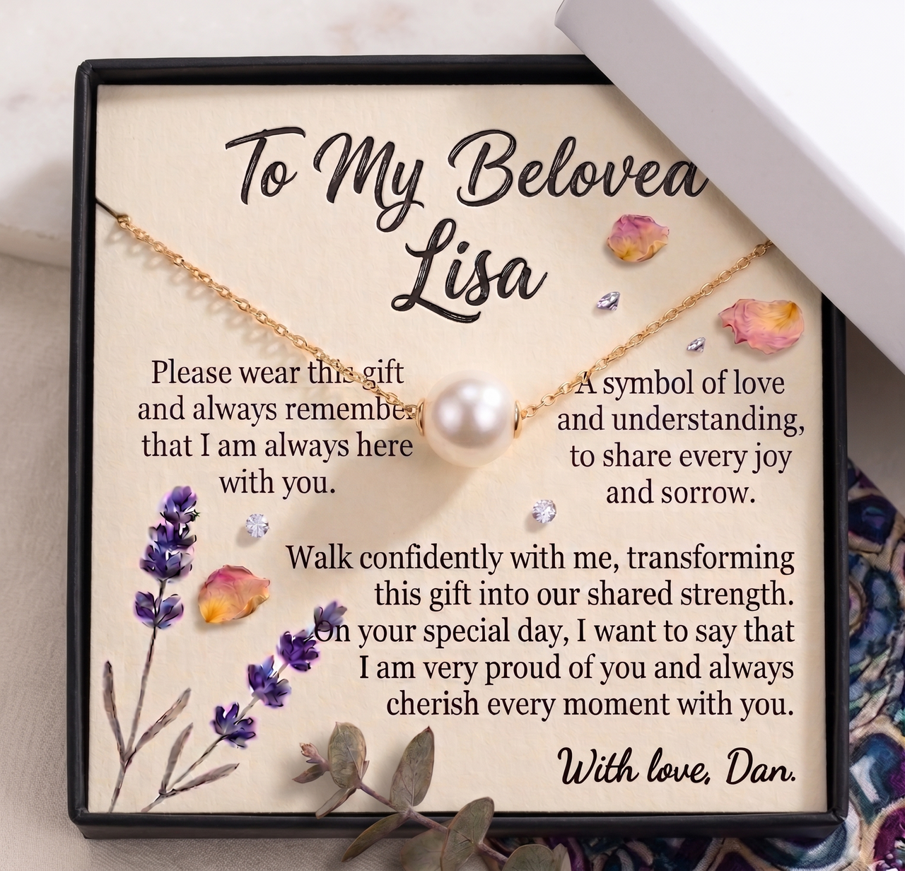 Personalized Love Necklace for Wife or Girlfriend, Custom Name Necklace Gift with Message Card, Anniversary Birthday Jewelry Gift for Her