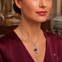 Dark Grey Pearl Heart Pendant Necklace for Women, Luxury Self-Reward Jewelry Gift, Elegant Interlocking Heart Necklace for Yourself