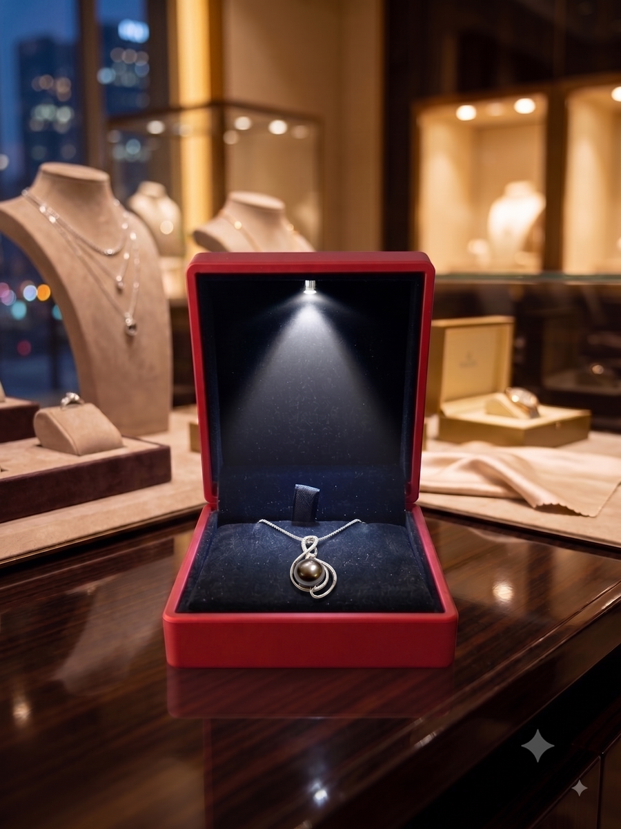 Swirl Dark Grey Pearl Pendant Necklace, Luxury Self-Purchase Jewelry, Classic Infinity Pearl Necklace