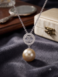 Interlocking CC Golden Pearl Pendant Necklace, Luxury Self-Reward Jewelry for Women, Elegant Designer-Inspired Necklace for Yourself