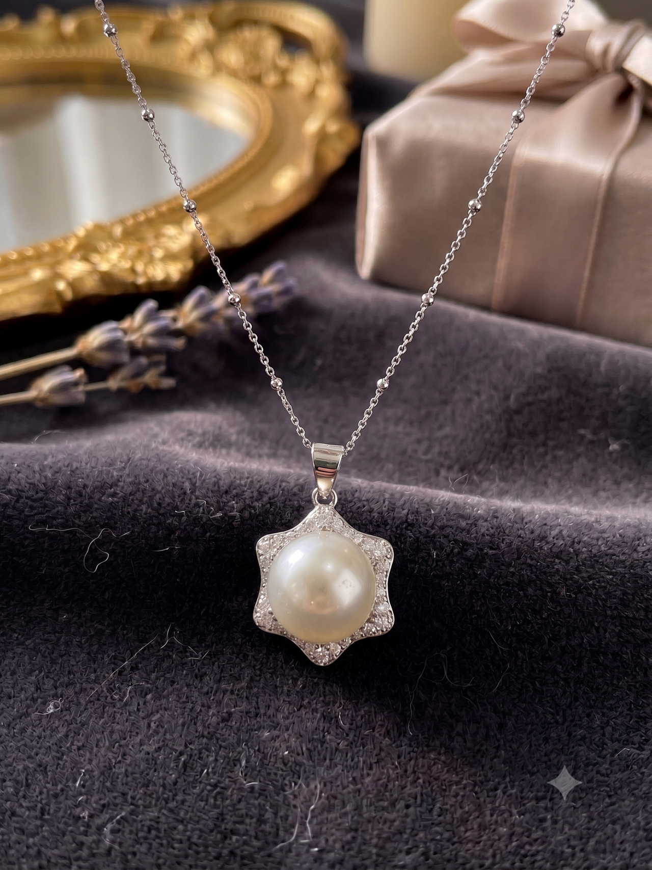 Geometric Star Pearl Pendant Necklace for Women, Luxury Self-Purchase Jewelry, Classic Hexagon Necklace