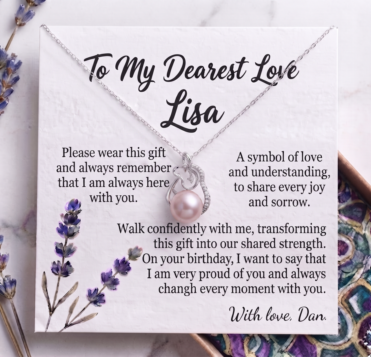 Personalized Love Necklace for Wife or Girlfriend, Custom Name Necklace Gift with Message Card, Anniversary Birthday Jewelry Gift for Her