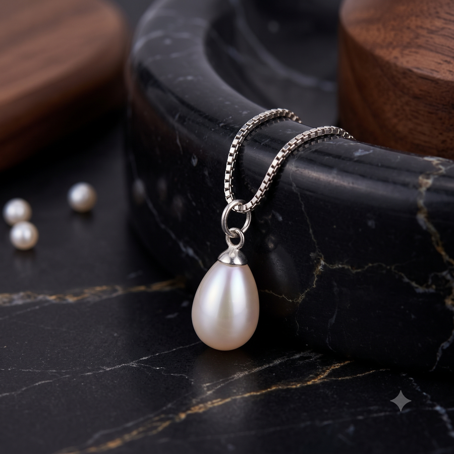 Teardrop White Pearl Pendant Necklace, Luxury Self-Reward Jewelry for Women, Elegant Drop Pearl Necklace Gift for Yourself