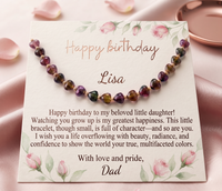 Personalized Heart Stone Bracelet for Daughter, Custom Birthday Message Card Jewelry, Meaningful Gift from Dad, Birthday Gift for Her