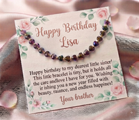 Personalized Heart Stone Bracelet for Little Sister, Custom Birthday Message Card Jewelry, Meaningful Gift for Sister, Birthday Gift for Her