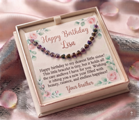 Personalized Heart Stone Bracelet for Little Sister, Custom Birthday Message Card Jewelry, Meaningful Gift for Sister, Birthday Gift for Her