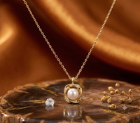 Geometric Gold White Pearl Pendant Necklace, Luxury Self-Reward Jewelry for Women, Elegant Square Pearl Necklace Gift for Yourself