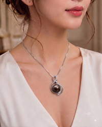 Swirl Dark Grey Pearl Pendant Necklace, Luxury Self-Purchase Jewelry, Classic Infinity Pearl Necklace