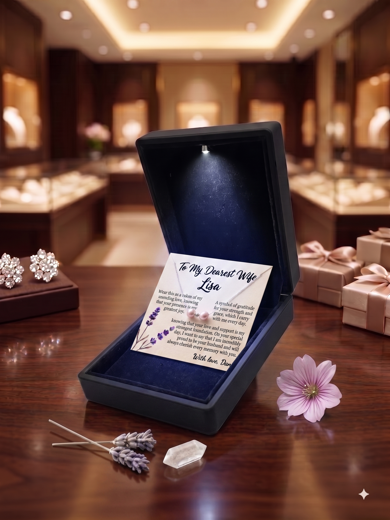 Personalized Love Necklace for Wife or Girlfriend, Custom Name Necklace Gift with Message Card, Anniversary Birthday Jewelry Gift for Her