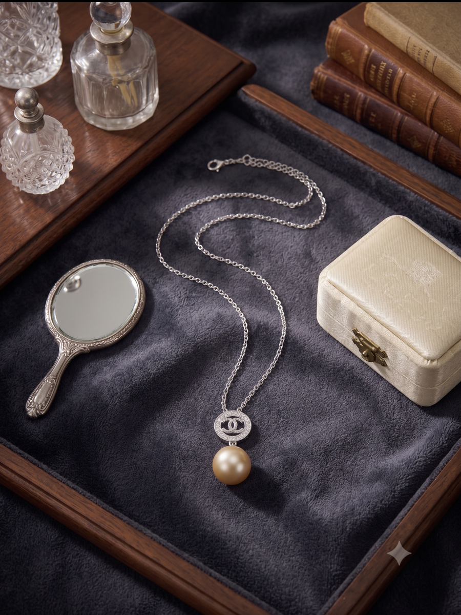 Interlocking CC Golden Pearl Pendant Necklace, Luxury Self-Reward Jewelry for Women, Elegant Designer-Inspired Necklace for Yourself