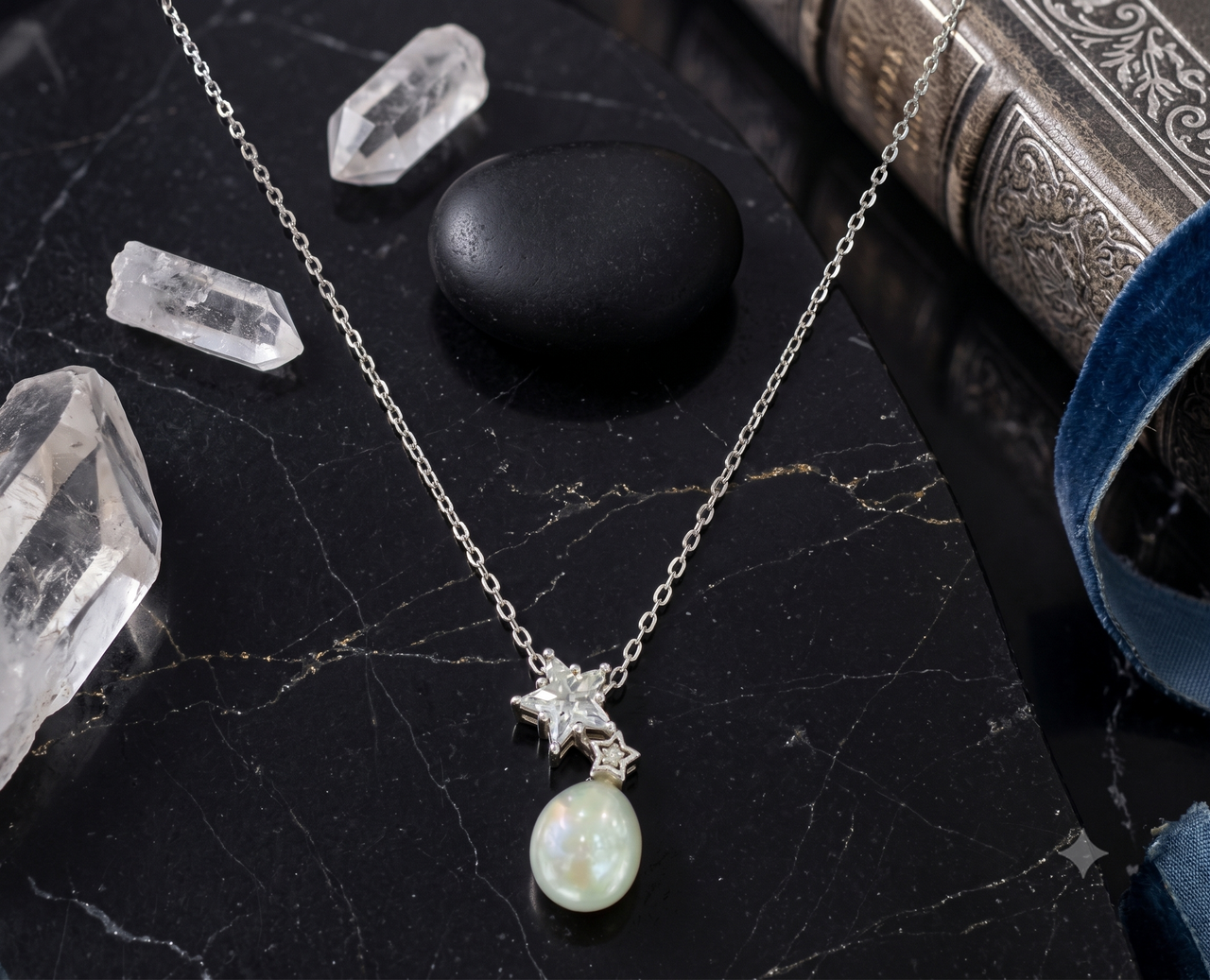 Celestial Star White Pearl Pendant Necklace, Luxury Self-Reward Jewelry for Women, Elegant Starry Necklace Gift for Yourself