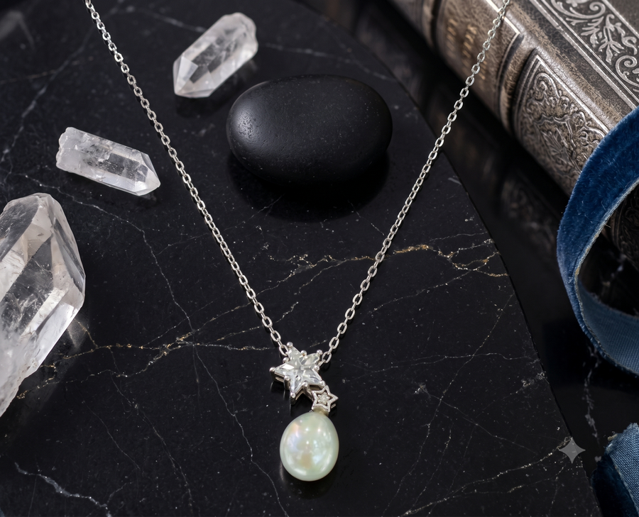 Celestial Star White Pearl Pendant Necklace, Luxury Self-Reward Jewelry for Women, Elegant Starry Necklace Gift for Yourself