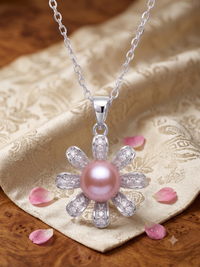 Blooming Pink Pearl Flower Necklace for Women, Elegant Self-Care Jewelry Gift, Timeless Pendant for Yourself