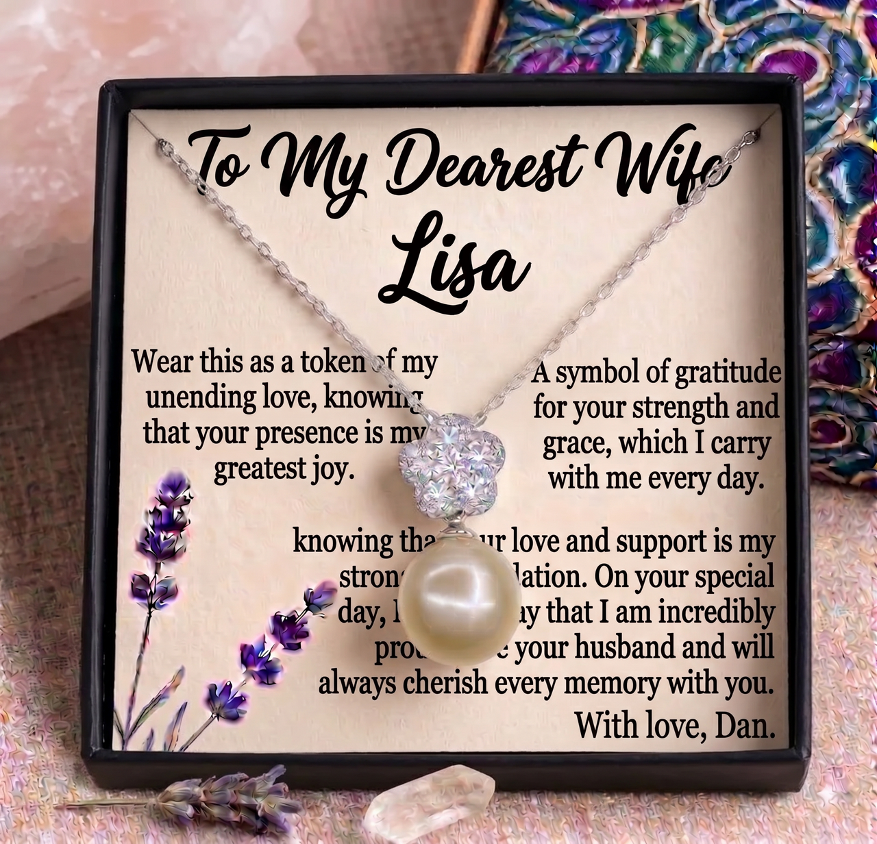 Personalized Love Necklace for Wife or Girlfriend, Custom Name Necklace Gift with Message Card, Anniversary Birthday Jewelry Gift for Her