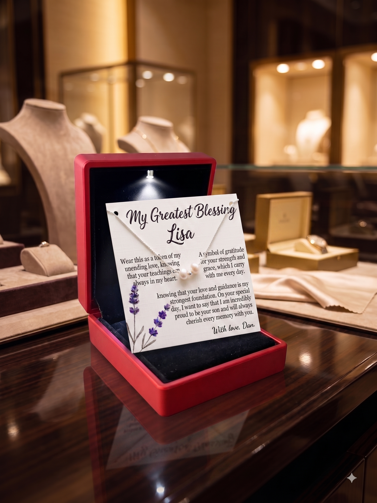 Personalized Love Necklace for Mom, Custom Name Necklace Gift with Message Card, Anniversary Birthday Jewelry Gift for Her