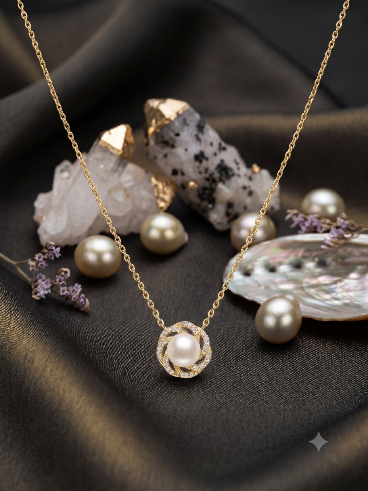 Pave Swirl Gold Pearl Pendant Necklace for Women, Luxury Self-Purchase Jewelry, Classic Woven Necklace