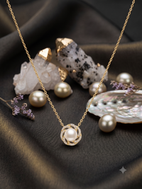 Pave Swirl Gold Pearl Pendant Necklace for Women, Luxury Self-Purchase Jewelry, Classic Woven Necklace