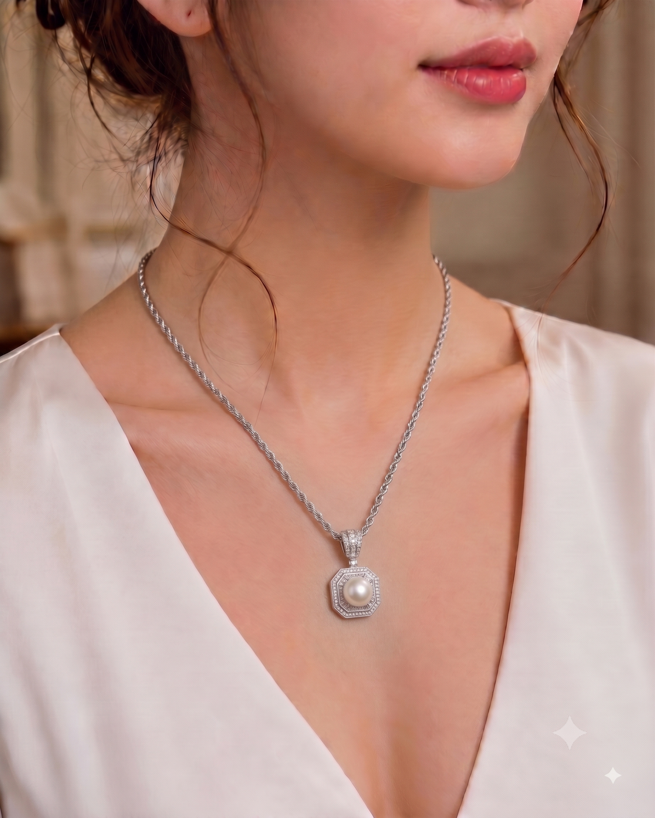 Geometric White Pearl Pendant Necklace for Women, Luxury Self-Reward Jewelry Gift, Vintage Art Deco Necklace for Yourself