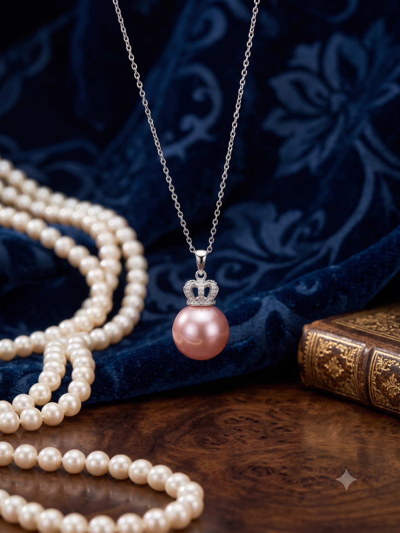 Pink Pearl Crown Pendant Necklace for Women, Luxury Self-Reward Jewelry Gift, Elegant Crown Necklace for Yourself
