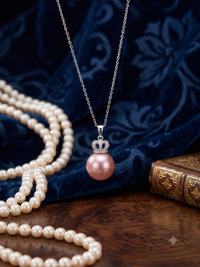 Pink Pearl Crown Pendant Necklace for Women, Luxury Self-Reward Jewelry Gift, Elegant Crown Necklace for Yourself