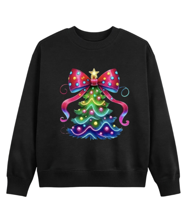 Plus Size Festive Christmas Tree Tee – Women's Black Casual Holiday Outfit for Christmas & New Year's Eve