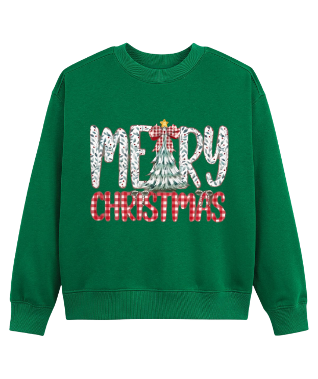 Merry Christmas T-Shirt – Cute Holiday Bow Christmas Tree Graphic Tee, Girly Xmas Gift