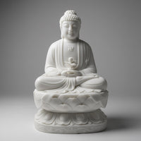 Stone Buddha garden statue of Meditating Buddha with Lotus in White Marble