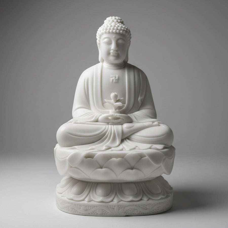 Stone Buddha garden statue of Meditating Buddha with Lotus in White Marble