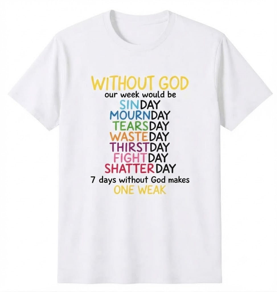 Christian Faith Graphic T-Shirt – Without God Quote Tee, Funny Religious Wordplay Shirt, Inspirational Black Cotton Short Sleeve Top