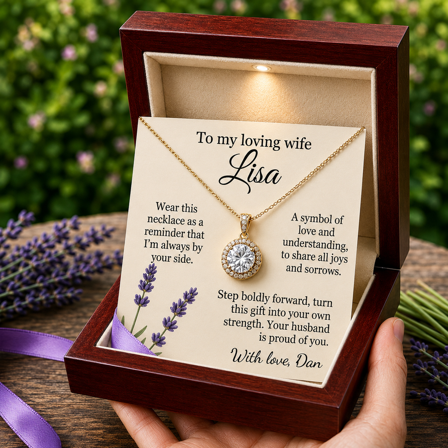 Personalized Love Necklace for Wife Girlfriend, Custom Name Necklace Gift with Message Card, Anniversary Birthday Jewelry Gift for Her
