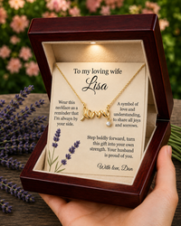 Personalized Love Necklace for Wife Girlfriend, Custom Name Necklace Gift with Message Card, Anniversary Birthday Jewelry Gift for Her