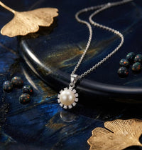 Sparkling Halo Pearl Pendant Necklace for Women, Luxury Self-Purchase Jewelry, Classic Round White Pearl Necklace