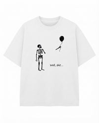Funny Skeleton Balloon Shirt – Dark Humor Graphic Tee, Halloween Style Black Cotton Short Sleeve Top, Spooky Gift Shirt