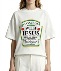 Catch Up With Jesus T-Shirt – Funny Christian Food Pun Graphic Tee, Religious Retro Comfort Colors Shirt for Men & Women