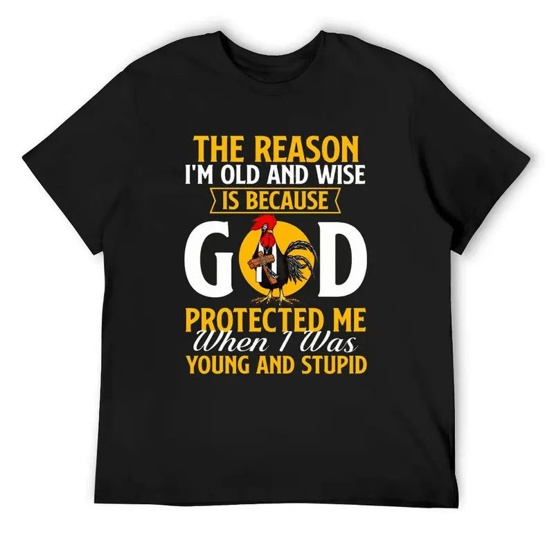 God Protected Me Graphic Tee – Christian Faith Humor Shirt, Old And Wise Quote T-Shirt, Black Cotton Blend Religious Top