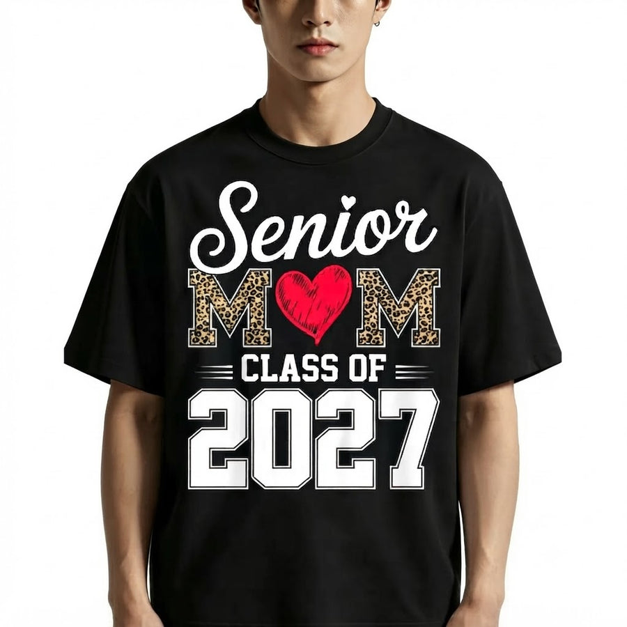 Senior Mom Class of 2027 T-Shirt – Proud Mom of a 2027 Graduate Graphic Tee, Leopard Print Graduation Gift for Her