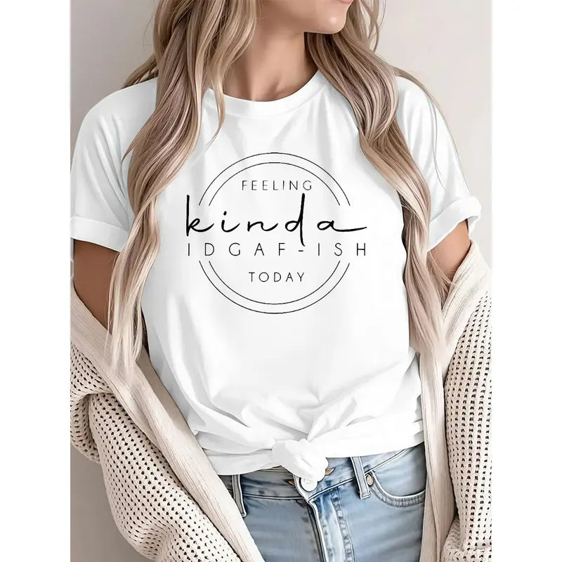Feeling Kinda IDGAF-ish Today T-Shirt – Funny Graphic Tee, Sarcastic Short Sleeve Crew Neck Shirt, Witty Quote Gift