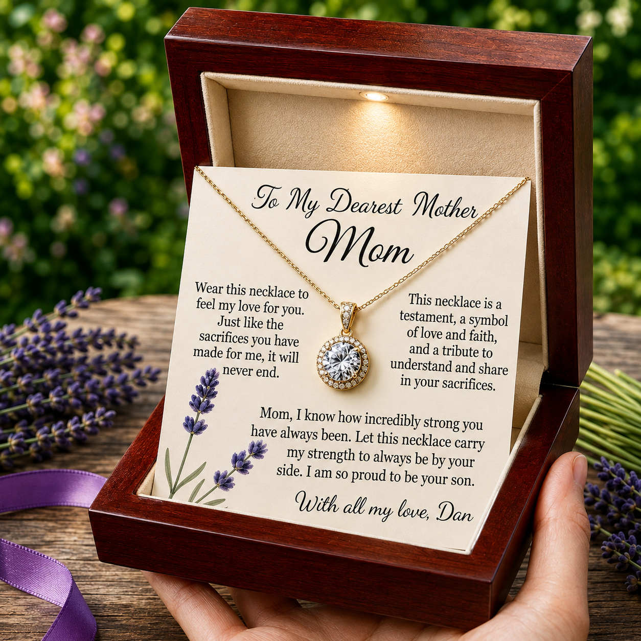 Personalized Love Necklace for MOM, Custom Name Necklace Gift with Message Card, Anniversary Birthday Jewelry Gift for Her