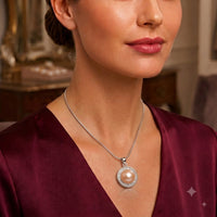 Radiant Halo Pearl Necklace for Women, Elegant Self-Care Jewelry Gift, Timeless Pendant for Yourself