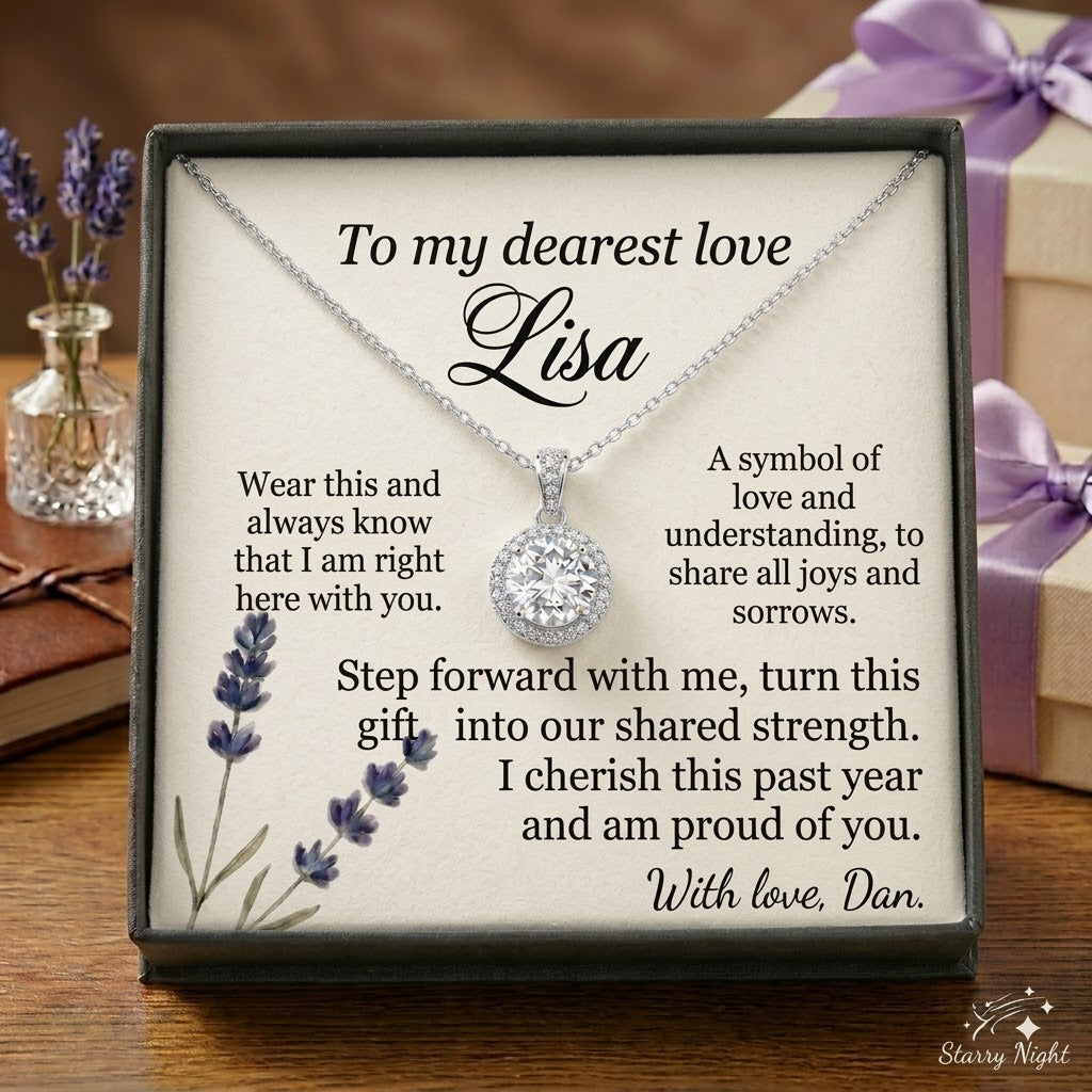 Personalized Love Knot Necklace for Wife Girlfriend, Custom Name Necklace Gift with Message Card, Anniversary Birthday Jewelry Gift for Her