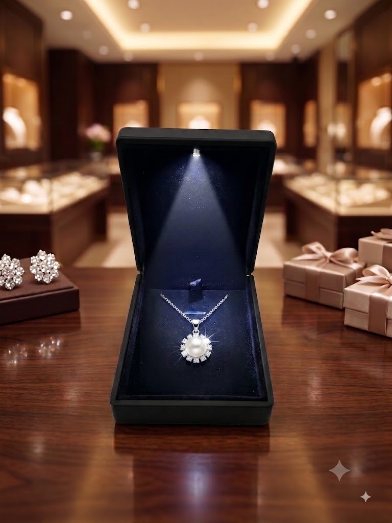 Sparkling Halo Pearl Pendant Necklace for Women, Luxury Self-Purchase Jewelry, Classic Round White Pearl Necklace