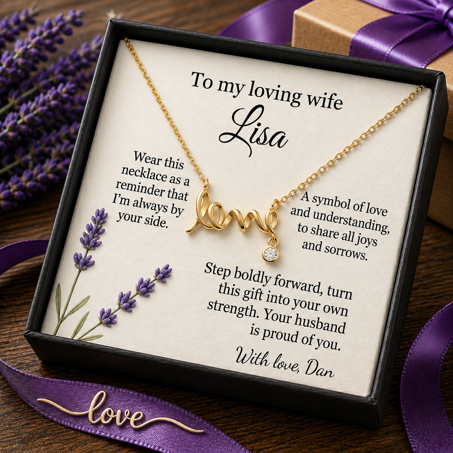 Personalized Love Necklace for Wife Girlfriend, Custom Name Necklace Gift with Message Card, Anniversary Birthday Jewelry Gift for Her