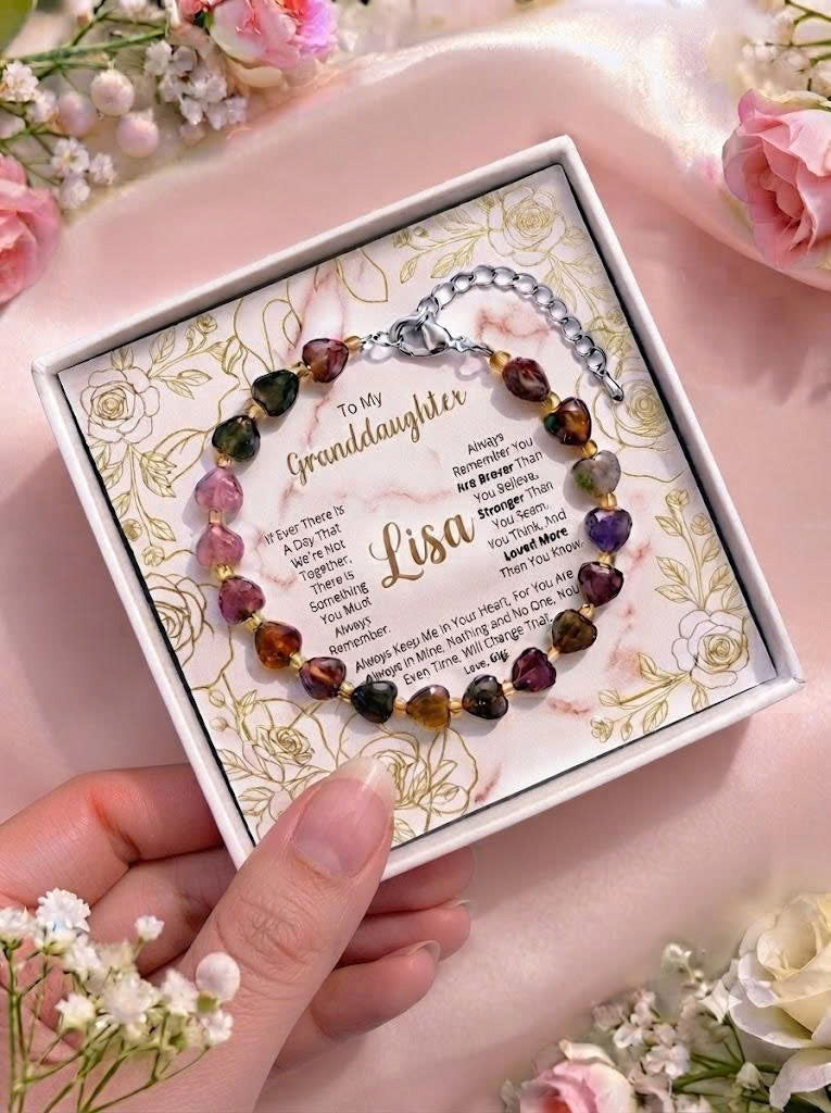 Custom Granddaughter Bracelet, Personalized Heart Crystal Bracelet, To My Granddaughter Gift Box, Meaningful Birthday Christmas Gift For Her