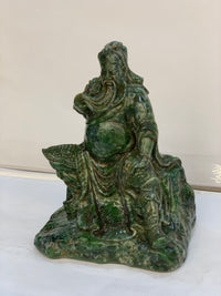 Hand-Carved Natural Landscape Jade Guan Gong Statue - 3.9