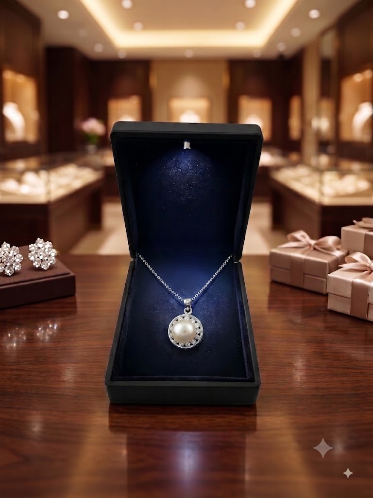 Cluster Crystal Halo Pearl Pendant Necklace, Luxury Self-Reward Jewelry for Women, Elegant Round Necklace Gift for Yourself
